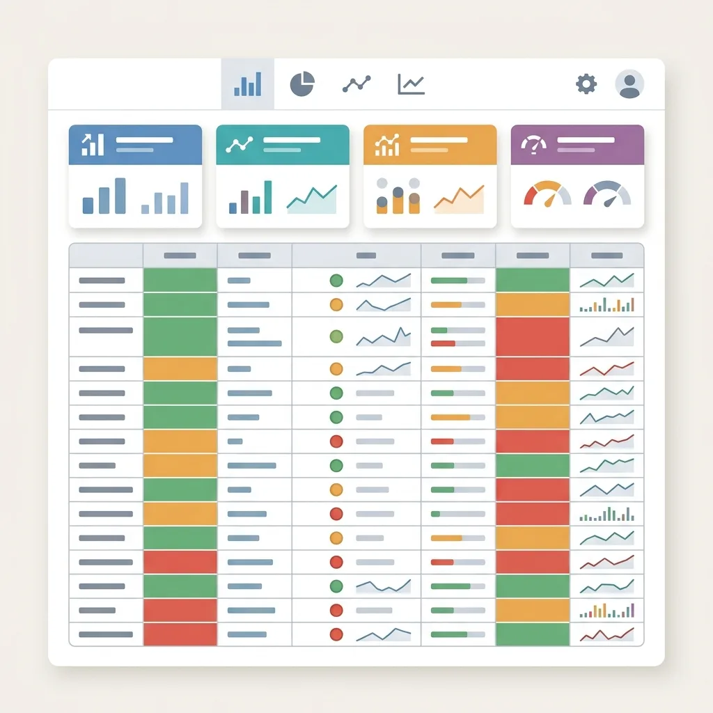 Modèle de tableau de bord Excel avec onglet de synthèse et indicateurs colorés